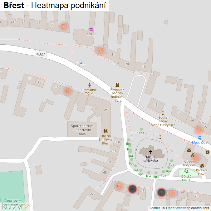 Mapa Břest - Firmy v obci.