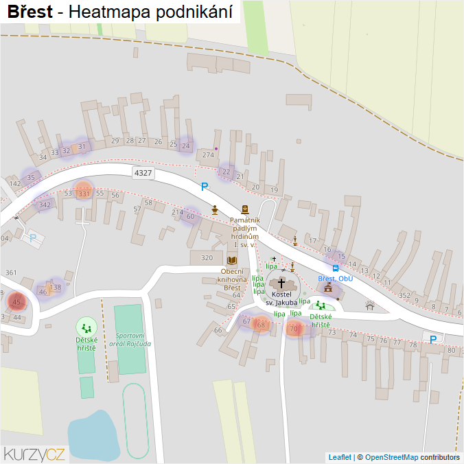 Mapa Břest - Firmy v části obce.