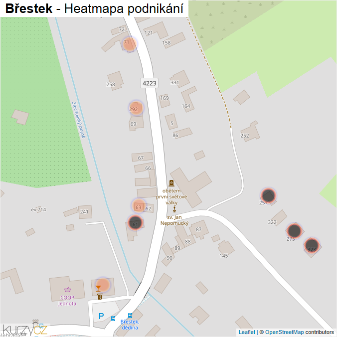Mapa Břestek - Firmy v obci.