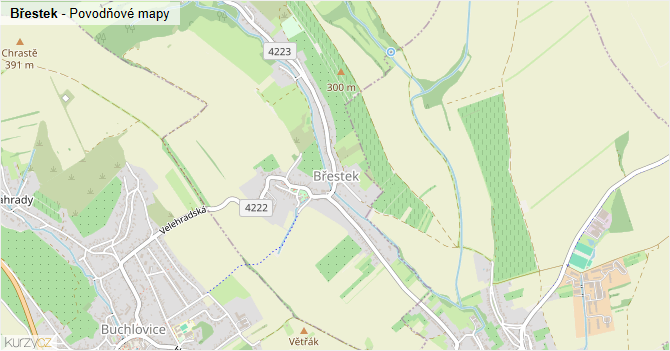 Břestek - záplavové mapy stoleté vody