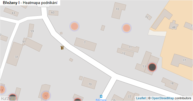 Břežany I - mapa podnikání
