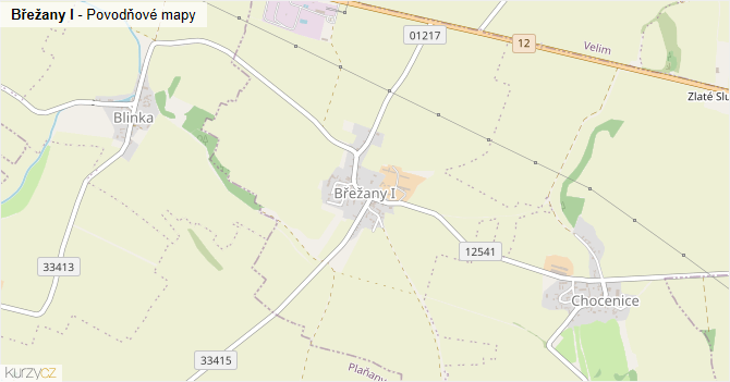 Břežany I - záplavové mapy stoleté vody