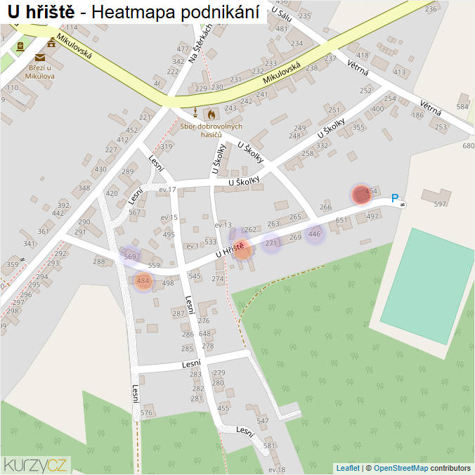 Mapa U hřiště - Firmy v ulici.