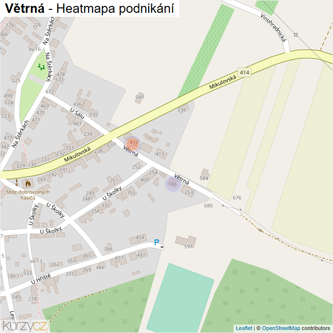 Mapa Větrná - Firmy v ulici.