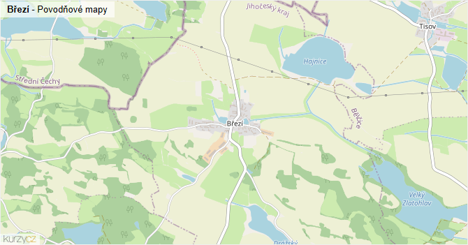 Březí - záplavové mapy stoleté vody