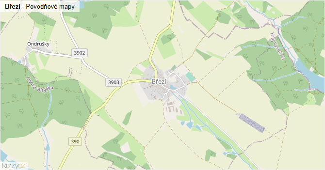 Březí - záplavové mapy stoleté vody