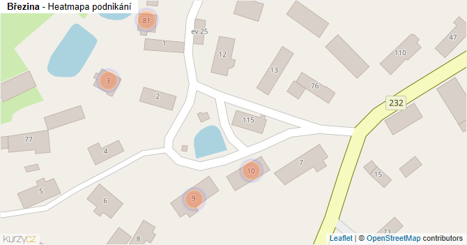 Březina - mapa podnikání