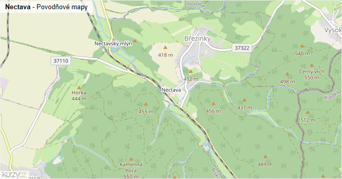 Nectava - záplavové mapy stoleté vody