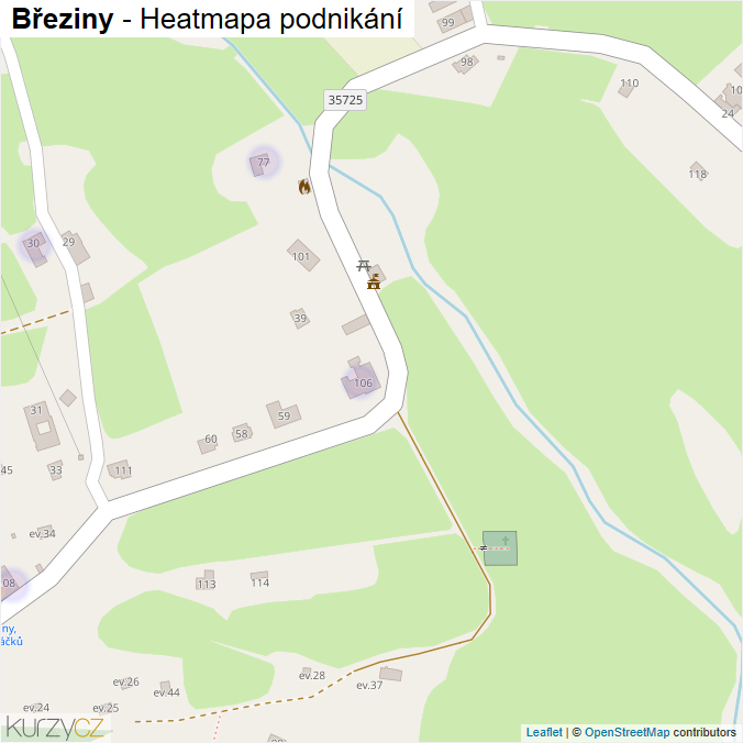 Mapa Březiny - Firmy v části obce.