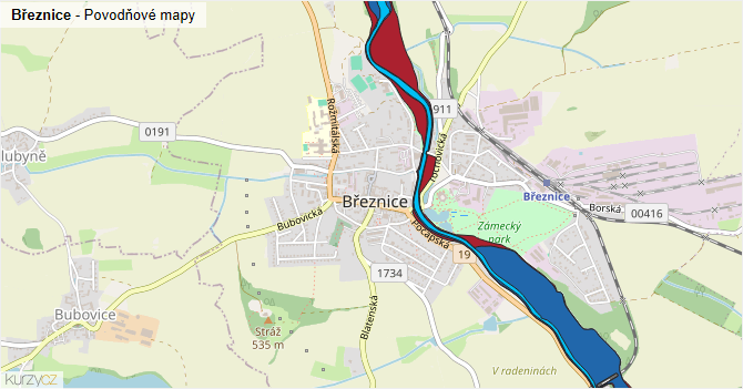 Březnice - záplavové mapy stoleté vody