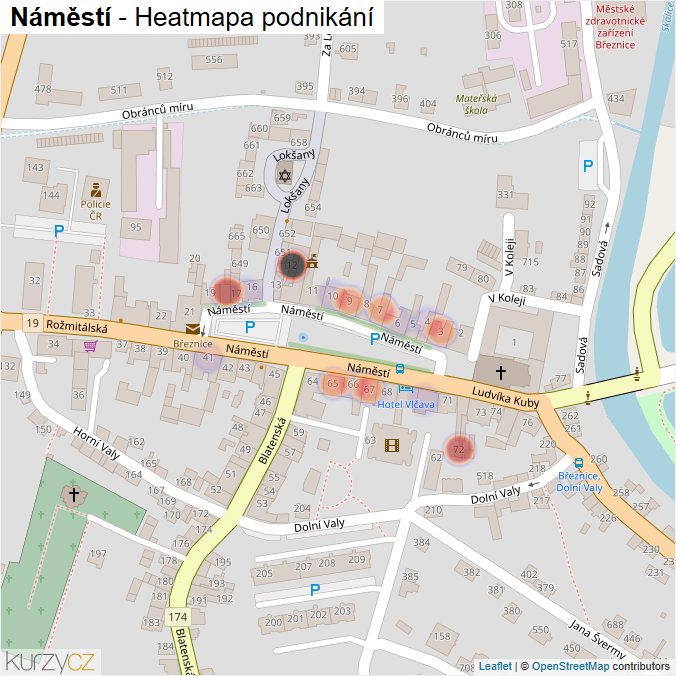 Mapa Náměstí - Firmy v ulici.