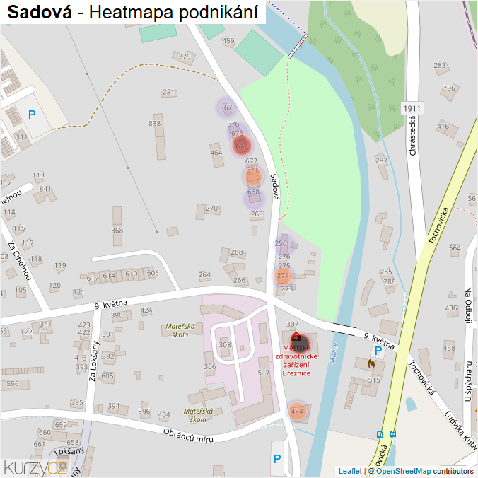 Mapa Sadová - Firmy v ulici.