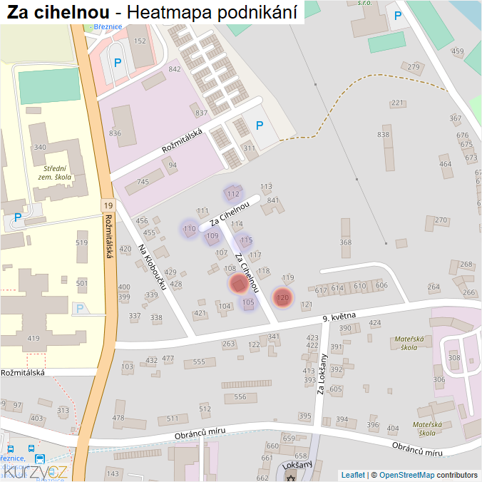 Mapa Za cihelnou - Firmy v ulici.