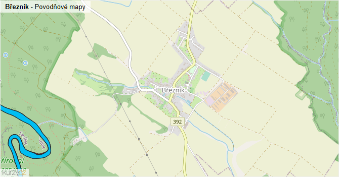 Březník - záplavové mapy stoleté vody