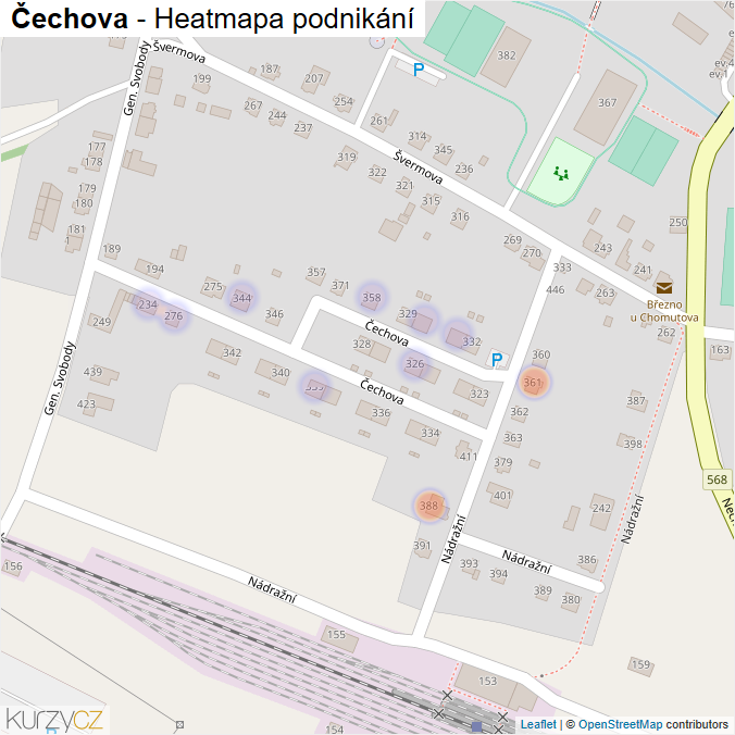 Mapa Čechova - Firmy v ulici.