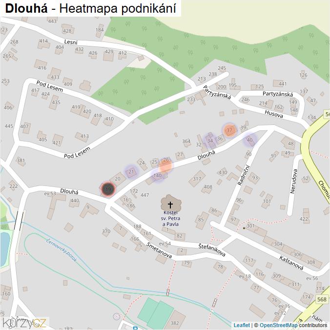 Mapa Dlouhá - Firmy v ulici.