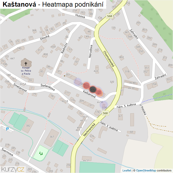 Mapa Kaštanová - Firmy v ulici.