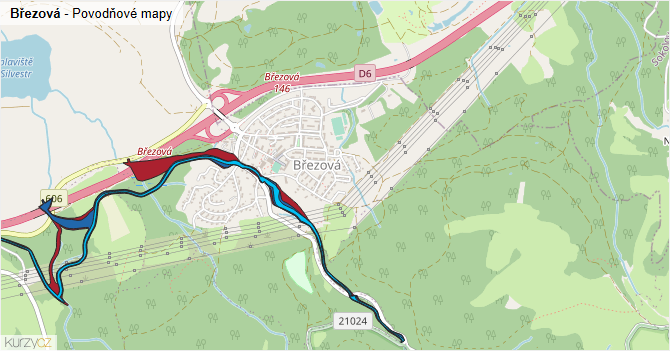 Březová - záplavové mapy stoleté vody