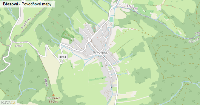 Březová - záplavové mapy stoleté vody