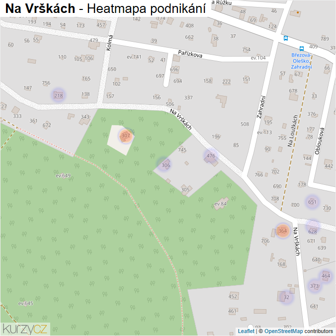 Mapa Na Vrškách - Firmy v ulici.