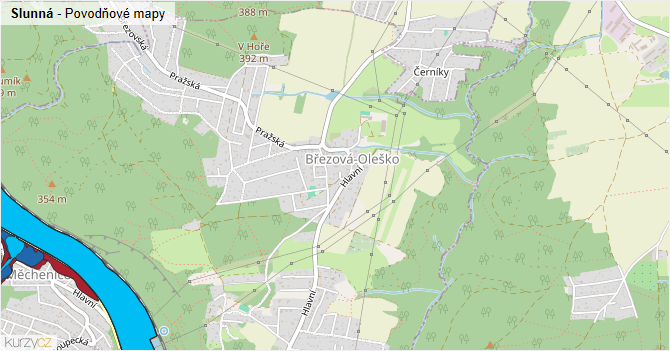 Slunná - záplavové mapy stoleté vody