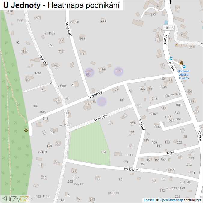 Mapa U Jednoty - Firmy v ulici.