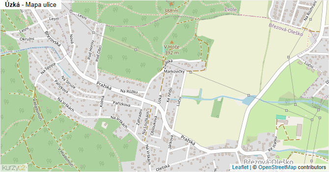 Úzká - mapa ulice
