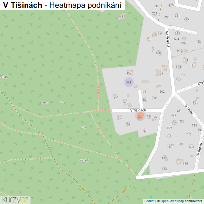 Mapa V Tišinách - Firmy v ulici.