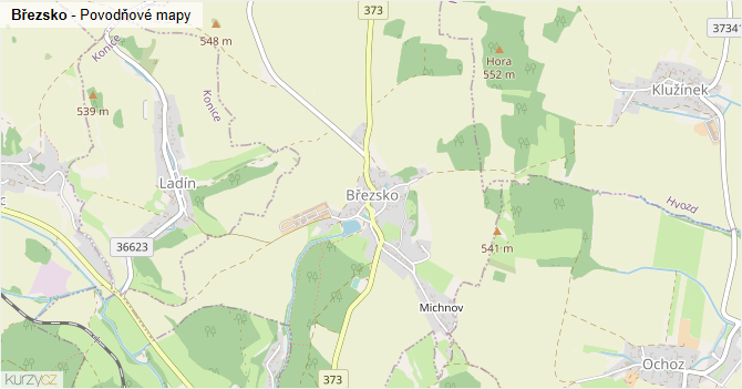 Březsko - záplavové mapy stoleté vody