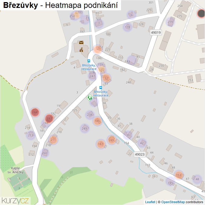 Mapa Březůvky - Firmy v části obce.