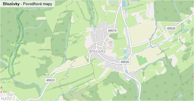 Březůvky - záplavové mapy stoleté vody