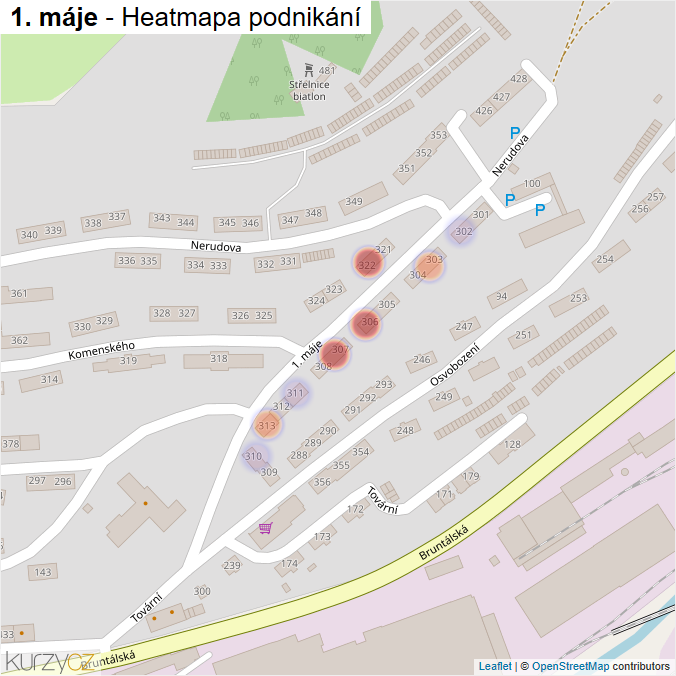 Mapa 1. máje - Firmy v ulici.
