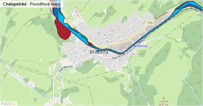 Chalupnická - záplavové mapy stoleté vody