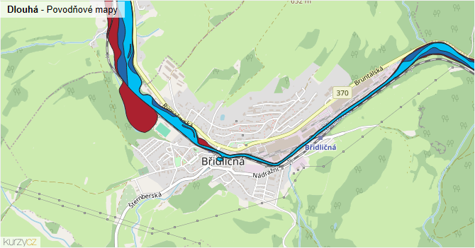 Dlouhá - záplavové mapy stoleté vody