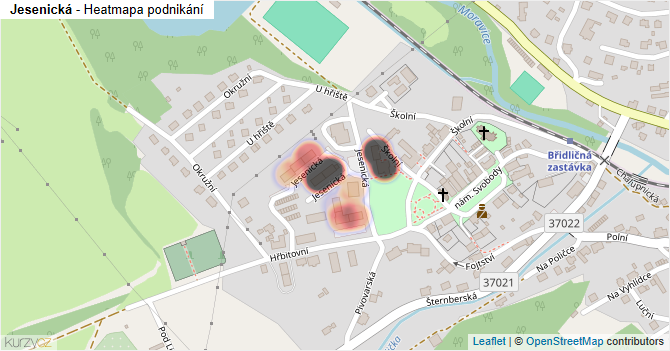Jesenická - mapa podnikání