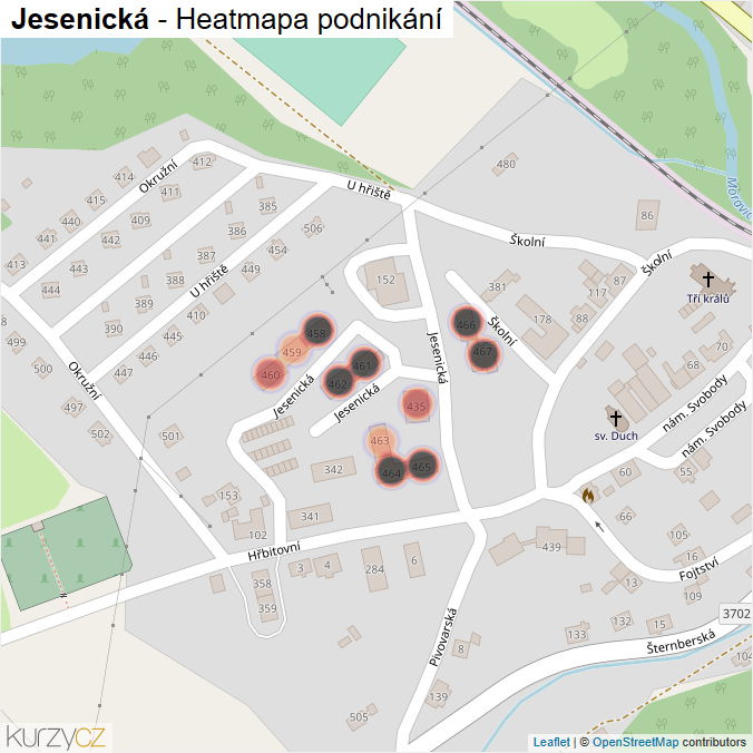 Mapa Jesenická - Firmy v ulici.