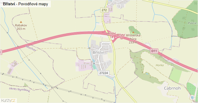 Bříství - záplavové mapy stoleté vody