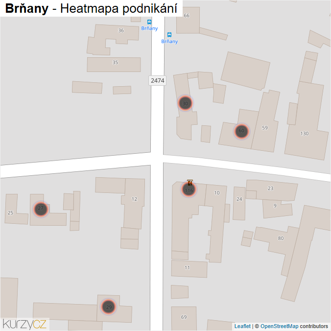 Mapa Brňany - Firmy v obci.