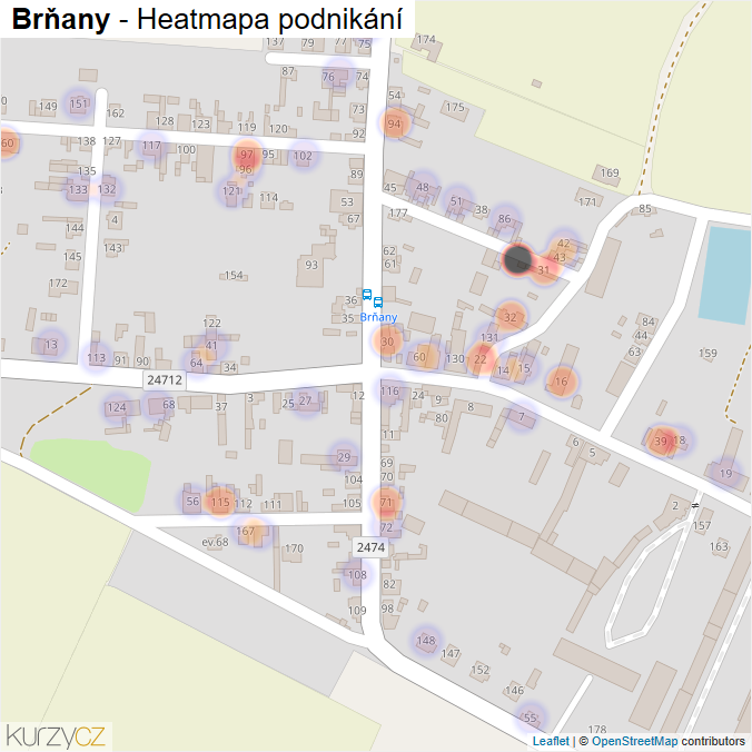 Mapa Brňany - Firmy v části obce.