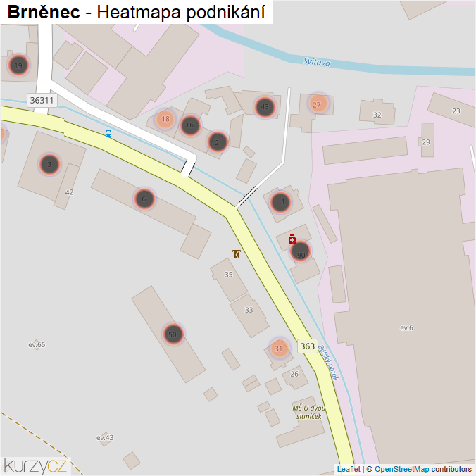 Mapa Brněnec - Firmy v obci.