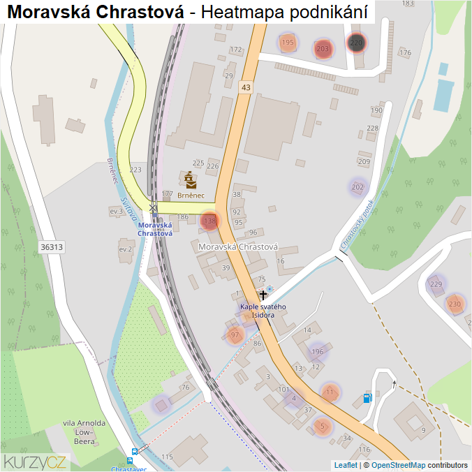 Mapa Moravská Chrastová - Firmy v části obce.