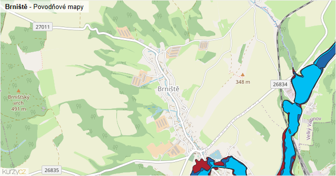 Brniště - záplavové mapy stoleté vody