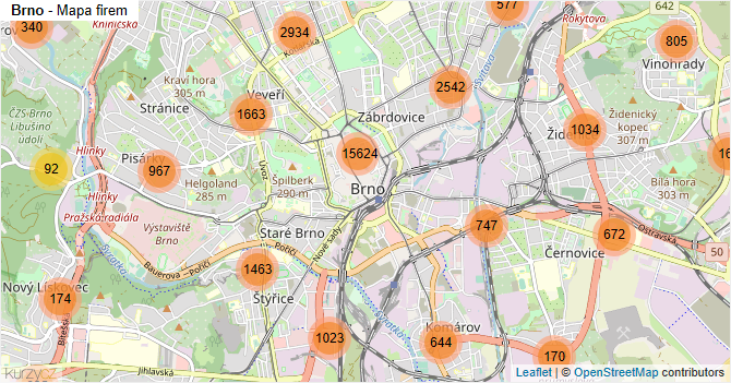 Brno - mapa firem