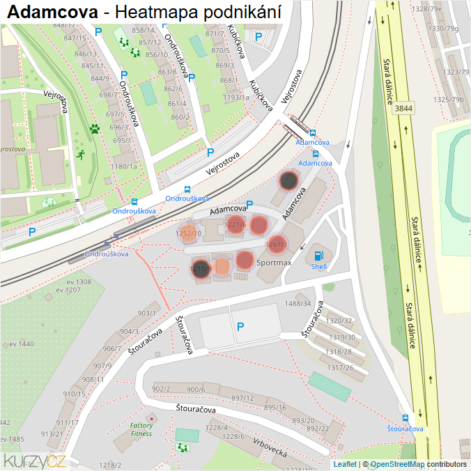 Mapa Adamcova - Firmy v ulici.