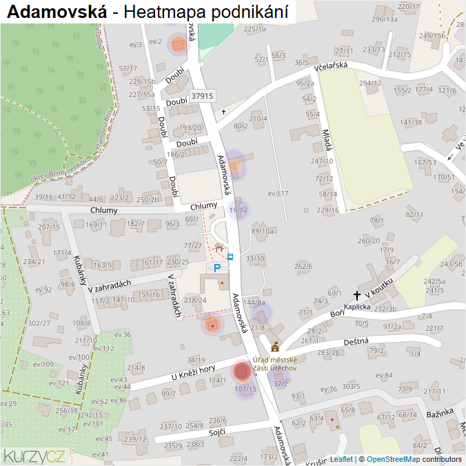 Mapa Adamovská - Firmy v ulici.