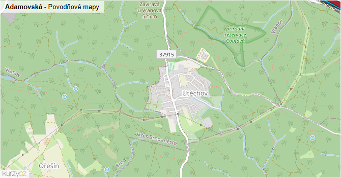 Adamovská - záplavové mapy stoleté vody