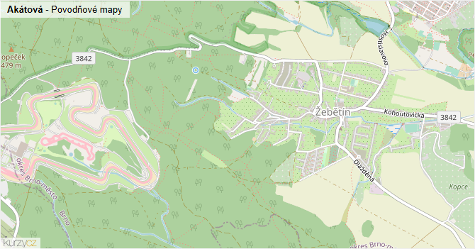 Akátová - záplavové mapy stoleté vody