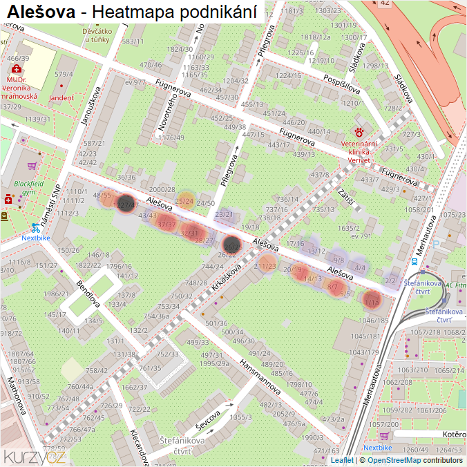 Mapa Alešova - Firmy v ulici.