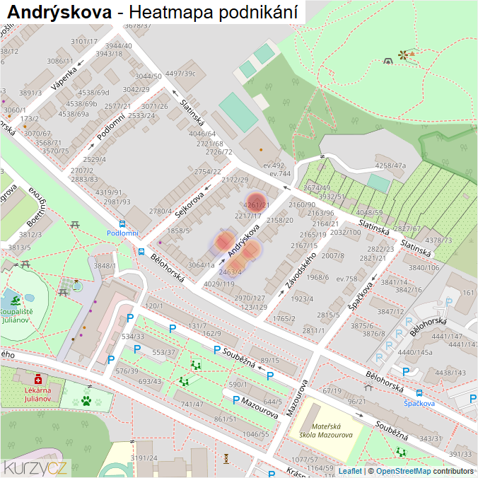 Mapa Andrýskova - Firmy v ulici.