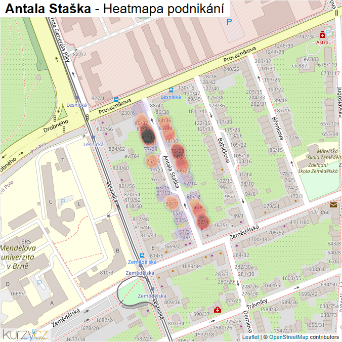 Mapa Antala Staška - Firmy v ulici.